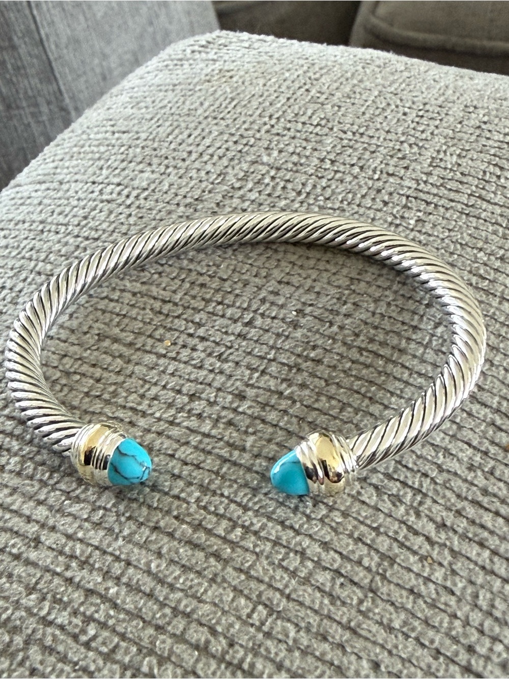 David Yurman 
Sterling Silver with 14K Yellow Gold and Turquoise, sz Medium